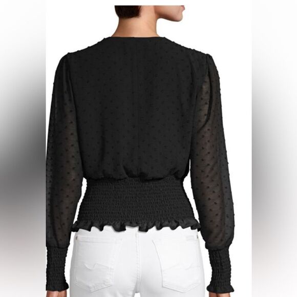 Q&A black Swiss Dot Smocked Blouse, size L - Picture 2 of 7
